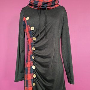 Plaid and black button detail tunic